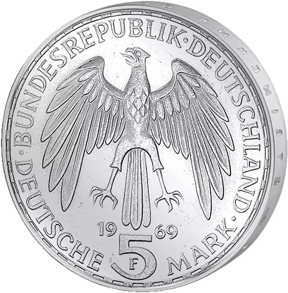 5 DM Münze BRD Theodor Fontane 1969 Stempelglanz