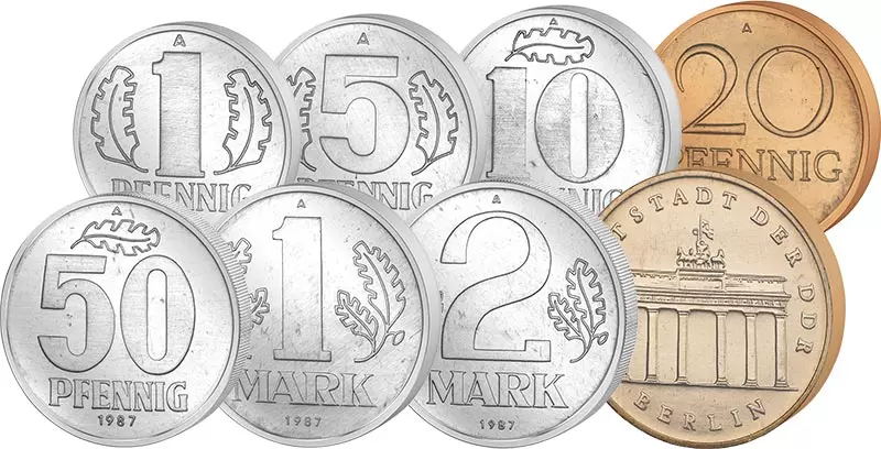 1 Pfennig - 5 Mark Kursmünzensatz DDR 1987-1988 JuW