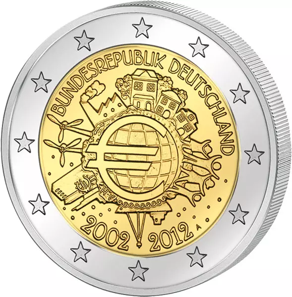 2 Euro BRD 10 Jahre Euro Gemeinschaftsausgabe aller Länder 2012 prägefrisch