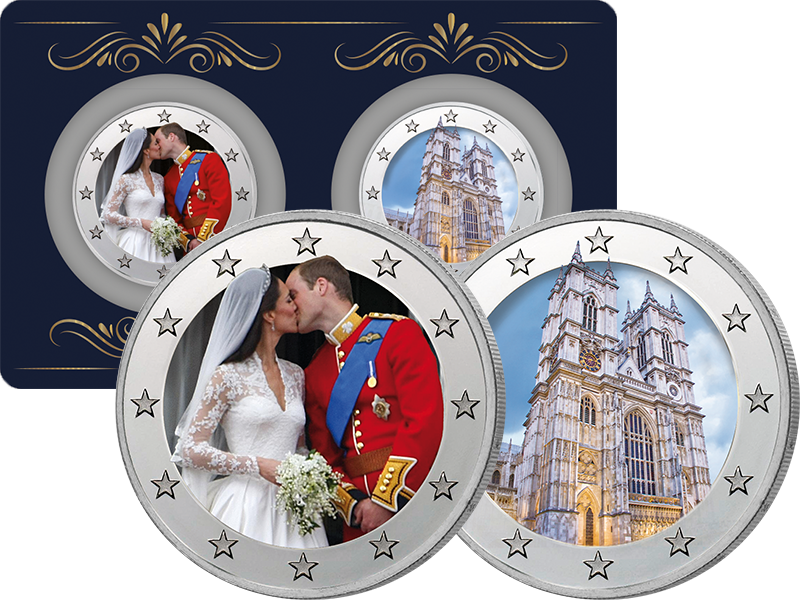 2 x 2-Euro-Künstlerausgaben Kate und William