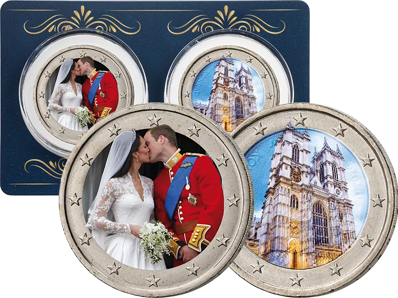 2 x 2-Euro-Künstlerausgaben Kate und William