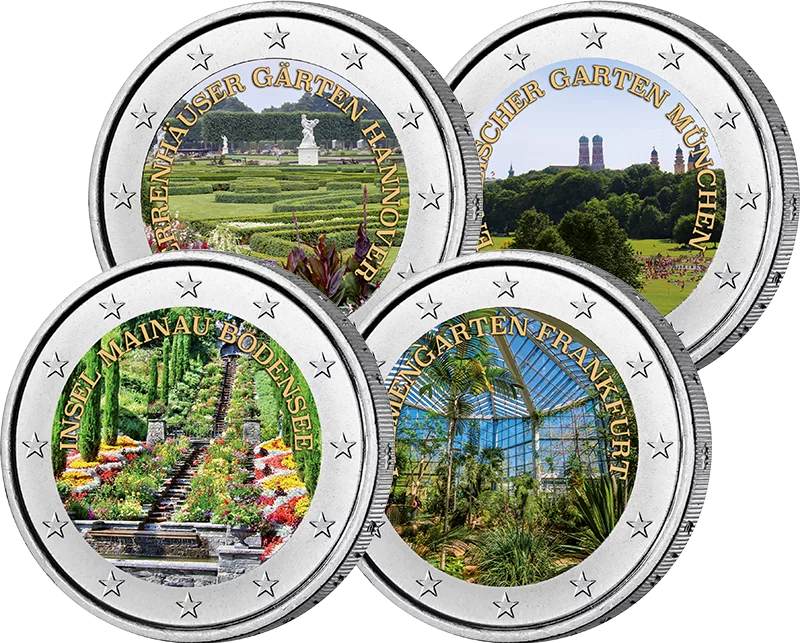 4 x 2 Euro Deutschlands schönste Gärten mit Farb Applikation