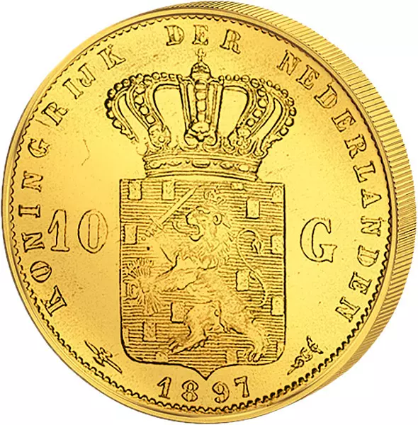 10 Gulden Niederlande Königin Wilhelmina mit langem Haar 1892-1897