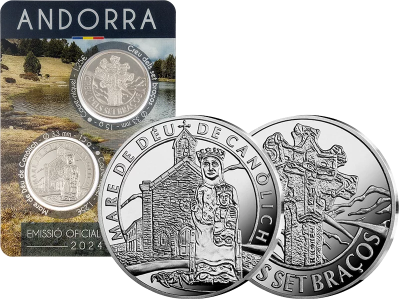 2 x 1,25 Euro Andorra Creu dels set braços und Mare de déu de Canòlich 2024