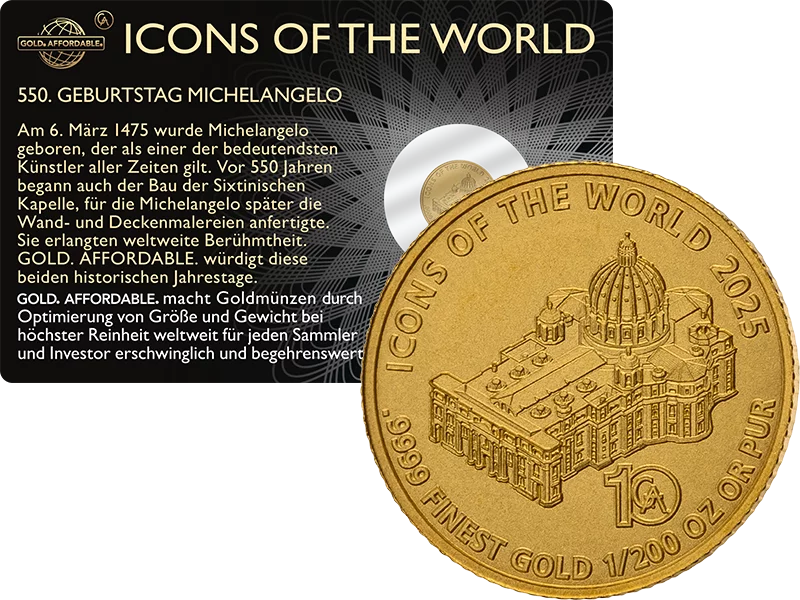 1/200 Unze Gold Ruanda Icons of the World - 550. Geburtstag Michelangelo & 550. Geburtstag Baubeginn der sixtinische Kapelle