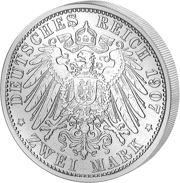 2 Mark Baden Großherzog Friedrich I. 1907 sehr schön bis vorzüglich