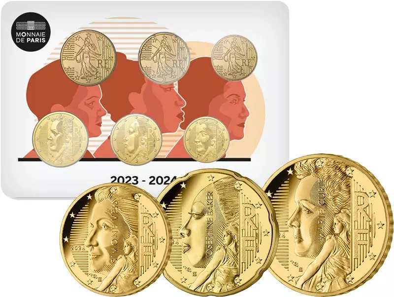 2 x 10 + 20 + 50 Cent Frankreich Coin Card Motivwechsel 2023/2024