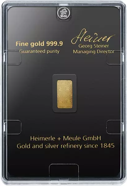 2,5 Gramm Feingoldbarren geprägt Heimerle & Meule