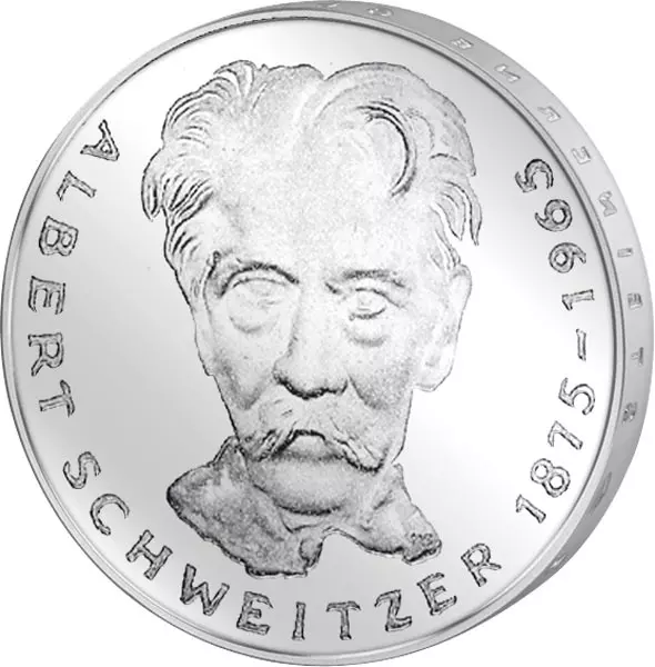 5 DM Münze BRD 100. Geburtstag Albert Schweitzer 1975 Stempelglanz