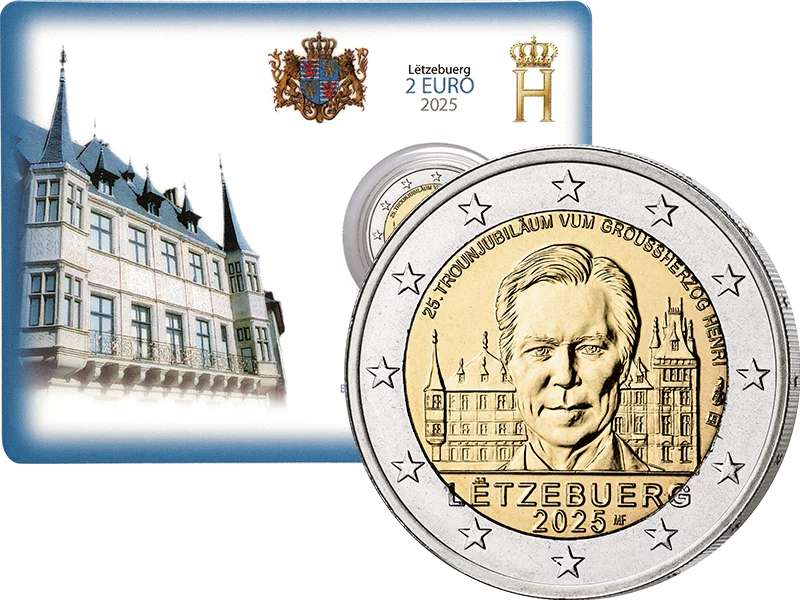 2 Euro Luxemburg 25 Jahre Thronbesteigung Großherzog Henri 2025 in Coin Card