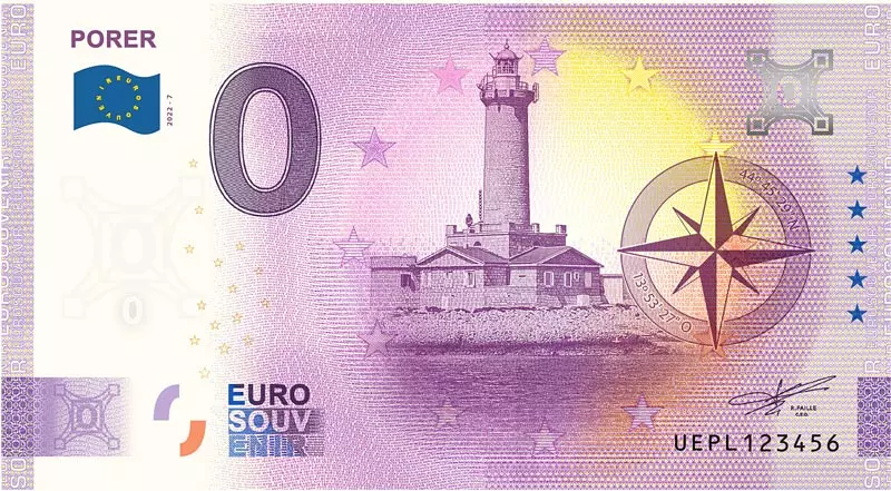 0-Euro-Banknote Kroatien Leuchtturminsel Porer 2022