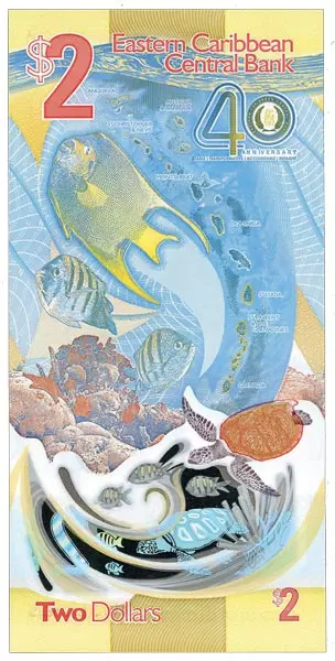 2 Dollars Ostkaribische Staaten Polymerbanknote 2023