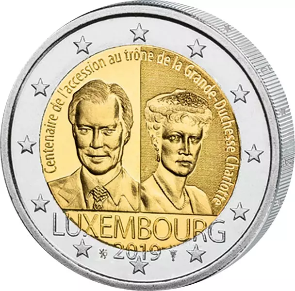 2 Euro Luxemburg 100 Jahre Thronbesteigung Großherzogin Charlotte 2019