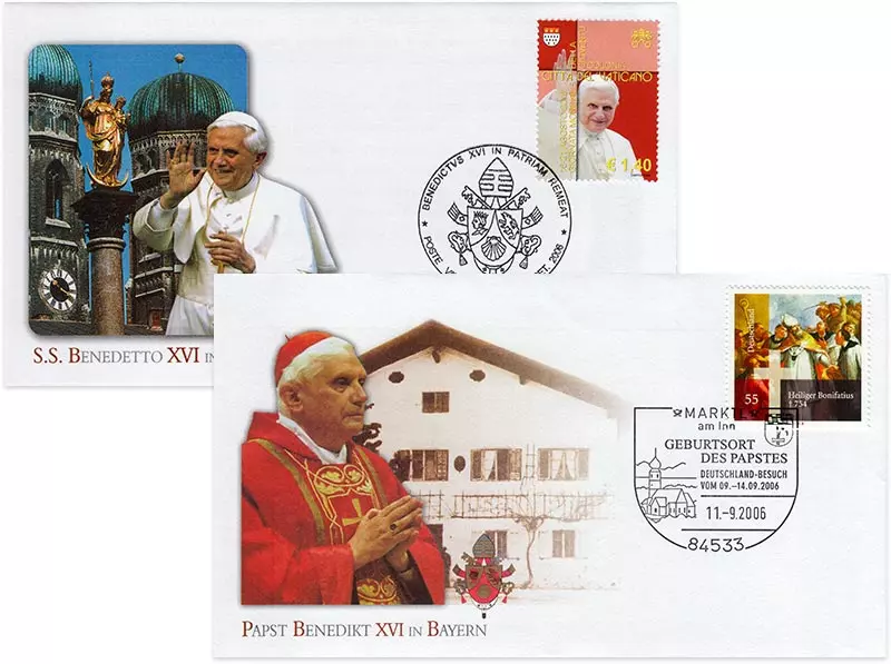 2er Set Gedenkbriefe Papstbesuch in Bayern 2006 + Beisetzung des Papstes Johannes II. 2005