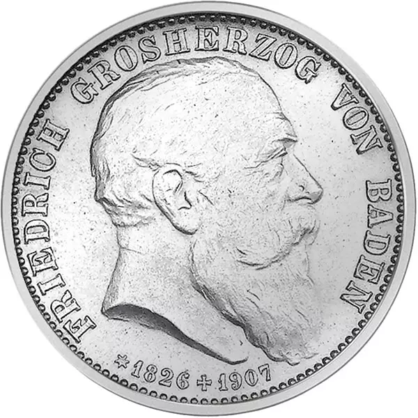 2 Mark Baden Großherzog Friedrich I. 1907 sehr schön bis vorzüglich