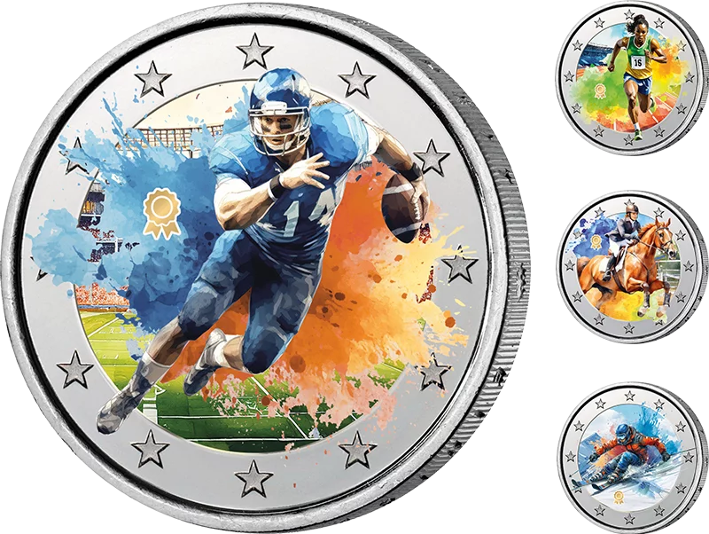Kollektion: 2-Euro-Gedenkmünzen als kolorierte Künstlerausgaben - Sport