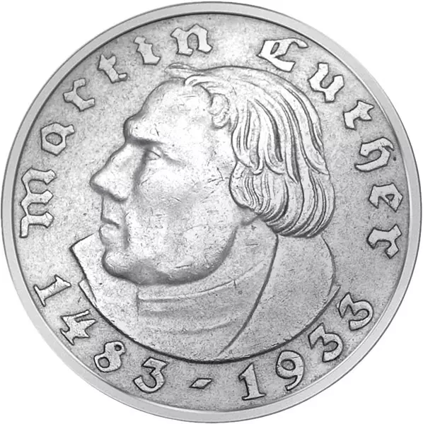 2 Reichsmark Drittes Reich 450. Geburtstag Luthers 1933 sehr schön