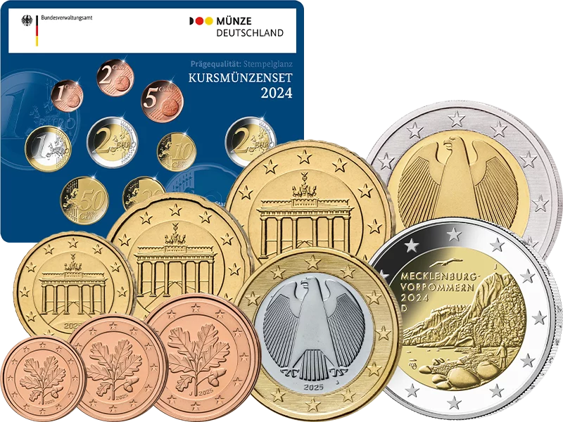 Euro-Kursmünzensatz BRD 2024 inkl. 2 Euro Mecklenburg-Vorpommern Königsstuhl 2024 Stempelglanz
