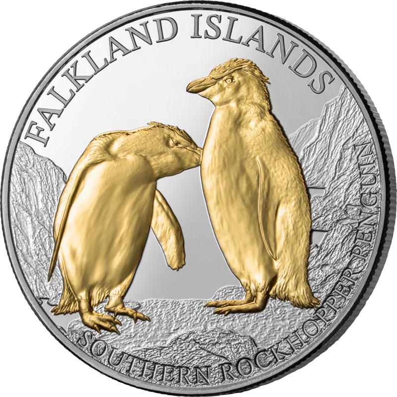 5 Pounds Falklandinseln Southern Rockhopper Penguin 2026 Shiny Gold Edition