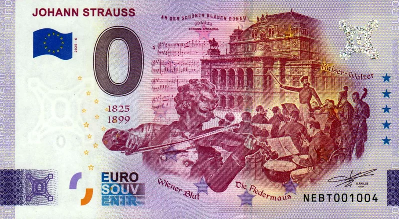 0-Euro-Banknote Österreich Johann Strauss 2025