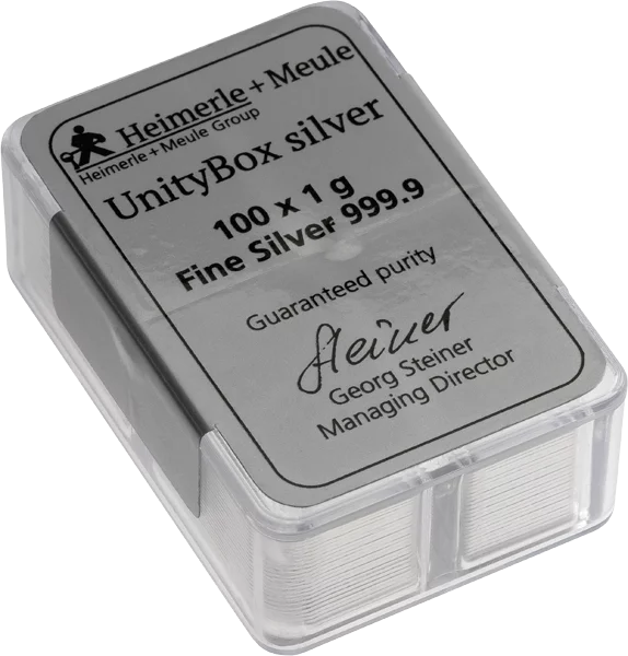 100 x 1 Gramm Silberbarren Heimerle & Meule Unity Box