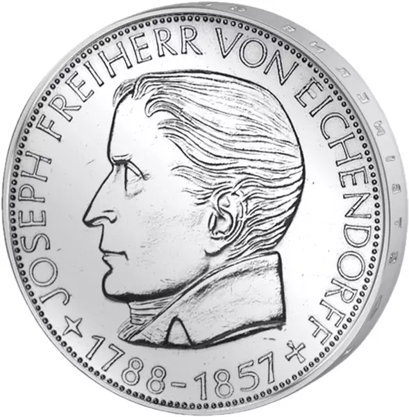 5 DM Münze BRD Joseph Freiherr von Eichendorff 1957 vorzüglich