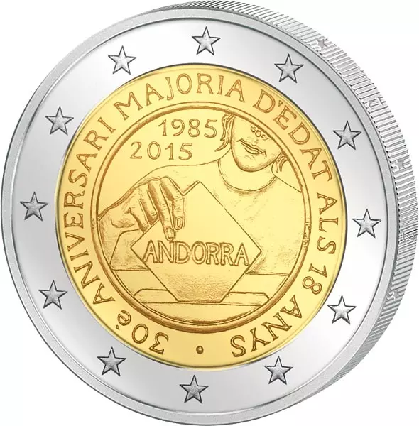 2 Euro Andorra 30 Jahre Volljährigkeit für 18-jährige 2015