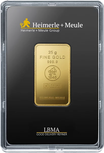 25 Gramm Feingoldbarren geprägt Heimerle & Meule