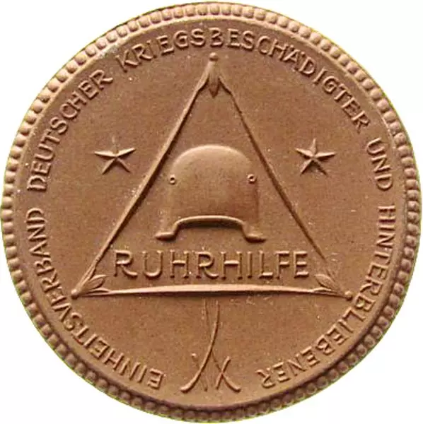 Porzellanmedaille Ruhrhilfe des Einheitsverband deutscher Kriegsbeschädigter und Hinterbliebener