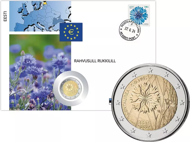 2 Euro Numisbrief Estland Nationalblume Kornblume 2024