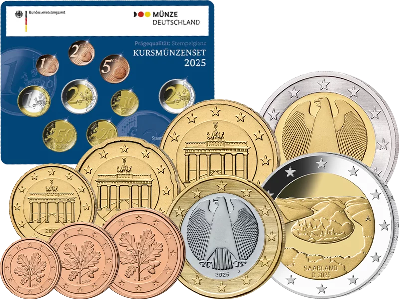 Euro-Kursmünzensatz BRD 2025 inkl. 2 Euro Saarland Saarschleife 2025 Polierte Platte