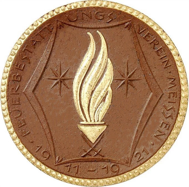 Porzellanmedaille Meißen 10-jähriges Jubiläum des Bestattungsvereins 1921