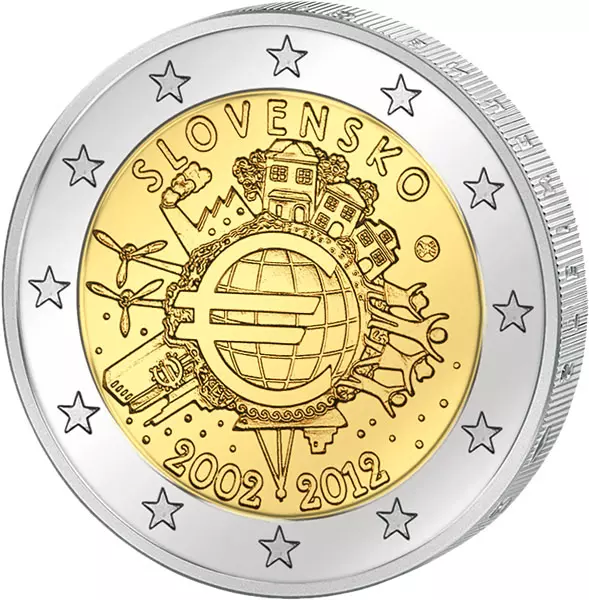 2 Euro Slowakei 10 Jahre Euro Gemeinschaftsausgabe aller Länder 2012 prägefrisch