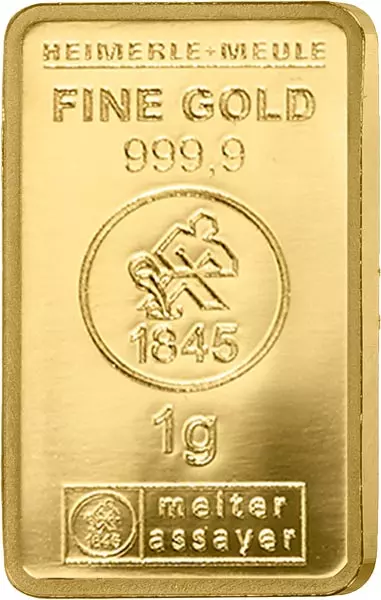 50 x 1 Gramm Goldbarren Heimerle & Meule Unity Bar
