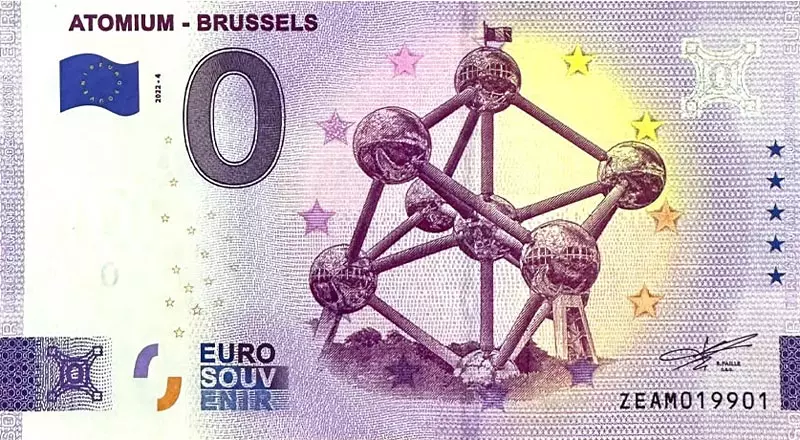0-Euro Banknote Belgien Atomium in Brüssel 2022