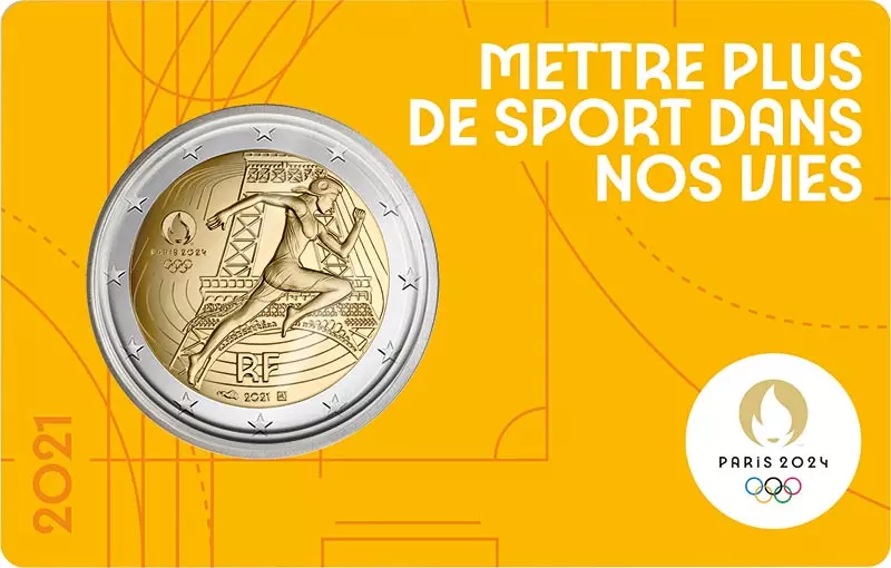 2 Euro Frankreich Olympia Paris 2024 - Übergabe der Olympischen Fahne 2021 2 Euro Frankreich Olympia Paris 2024 - Übergabe der Olympischen Fahne 2021