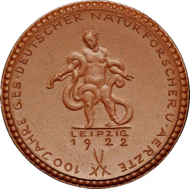 Porzellanmedaille Leipzig (Sachsen) Auf die 100 Jahrfeier der Geschellschaft deutscher Naturforscher & Ärzte 1922