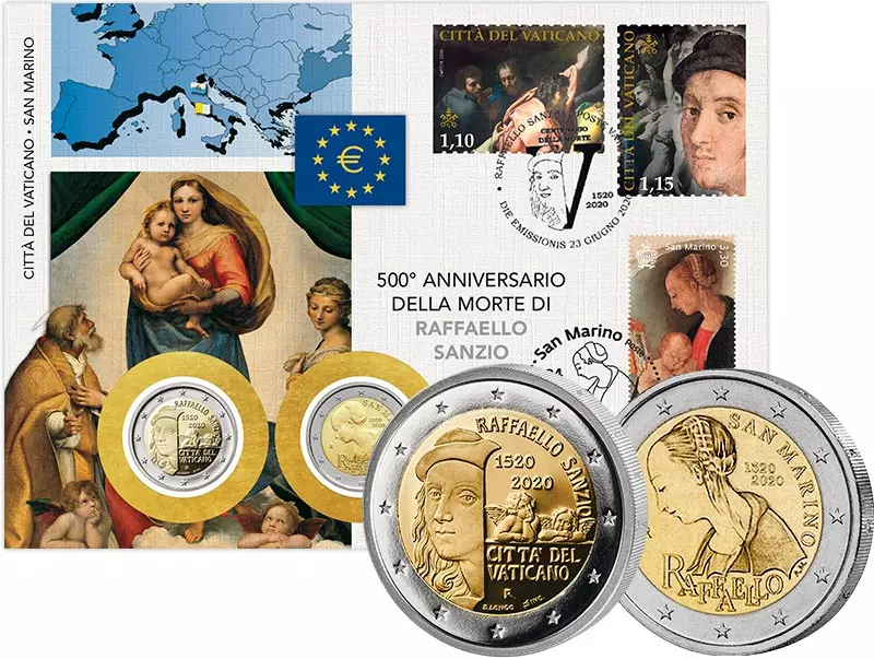 Doppelnumisbrief Vatikan und San Marino Raffael 2020