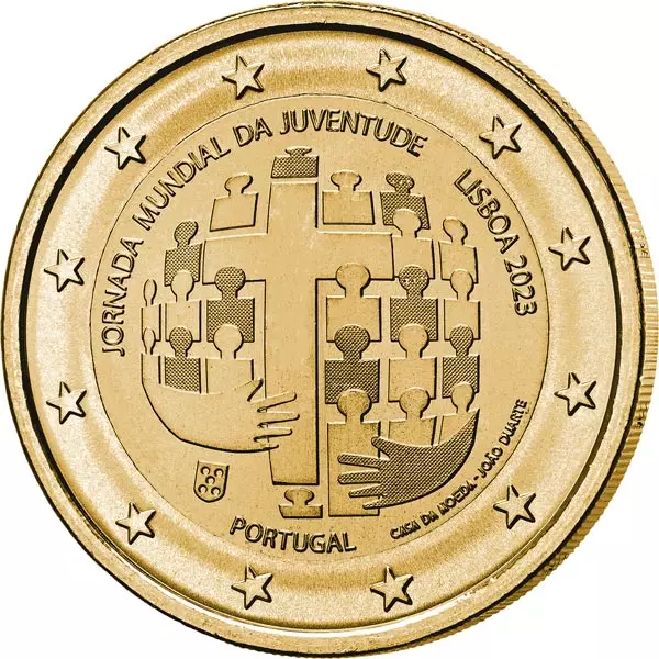 2-Euro-Gedenkmünze Portugal Weltjugendtag Lissabon 2023 als vollvergoldete Premiumausgabe