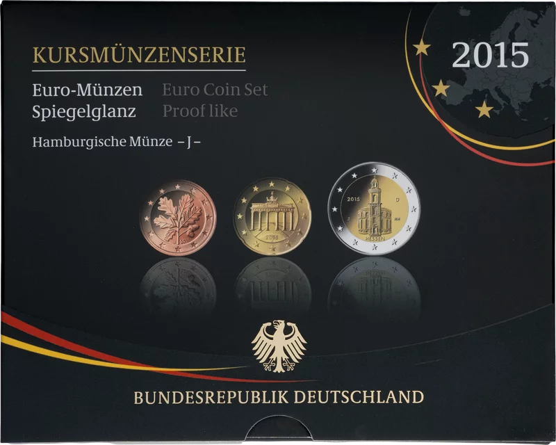 Euro-Kursmünzensatz BRD Hessen inkl. 2-Euro-Gedenkmünze 25 Jahre Deutsche Einheit 2015 Prooflike