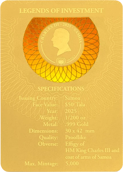 50 Tala Samoa Legends of Investment: Noble Note - Känguru 2025 50 Tala Samoa Legends of Investment: Noble Note - Känguru 2025