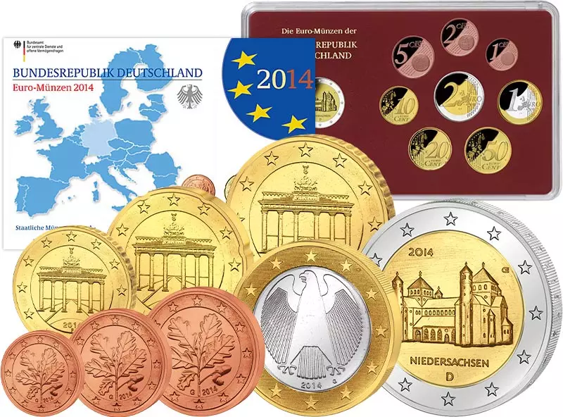 Euro-Kursmünzensatz BRD 2014 inkl. 2 Euro BRD Niedersachen Michaeliskirche Hildesheim 2014