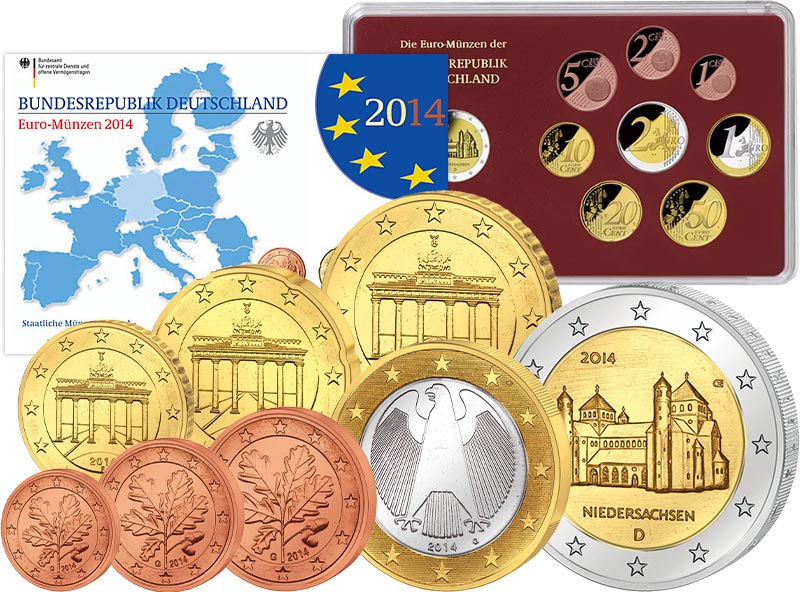 Euro-Kursmünzensatz BRD 2014 inkl. 2 Euro BRD Niedersachen ...