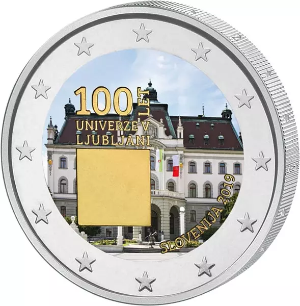 2 Euro Slowenien 100. Jahrestag der Gründung der Universität von Ljubljana 2019 mit Farb-Applikation