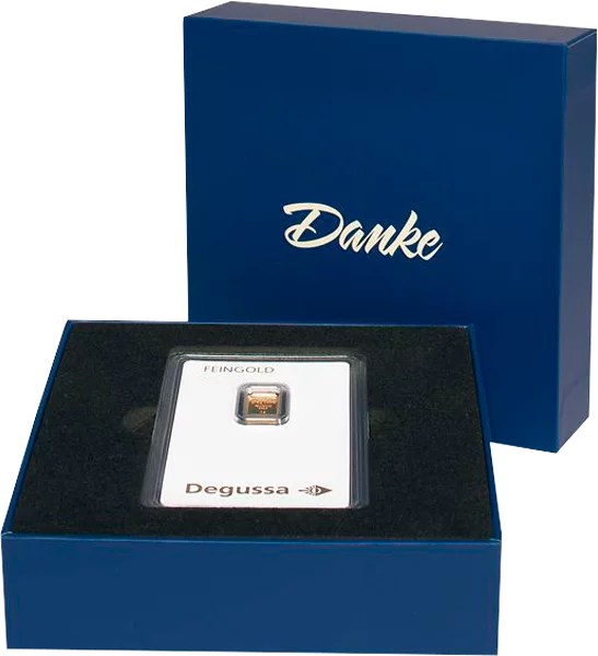 Geschenkschachtel Danke klassisch Blau - für Goldbarren und Münzen in Coin Cards