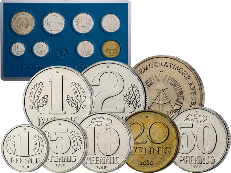 1 Pfennig - 5 Mark Kursmünzensatz DDR 1980