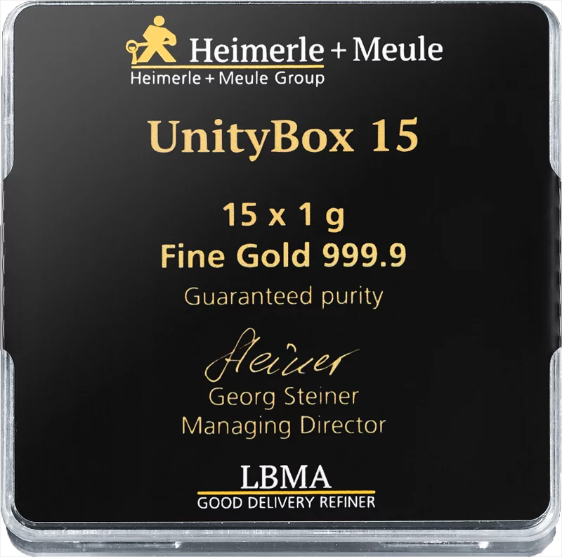 15 x 1 Gramm Goldbarren Heimerle & Meule Unity Box