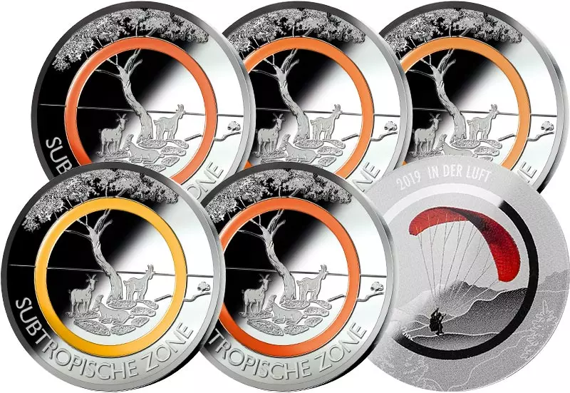 5 x 5 Euro BRD Subtropische Zone 2018 inkl. Gedenkprägung In der Luft