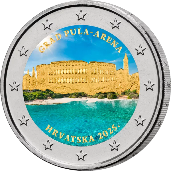 2 Euro Kroatien Pula - Arena 2025 mit Farb-Applikation