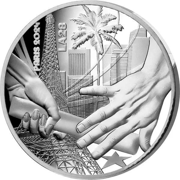 10 Euro Frankreich Olympia Paris 2024 - Stab-Übergabe Paris und Los Angeles 2024